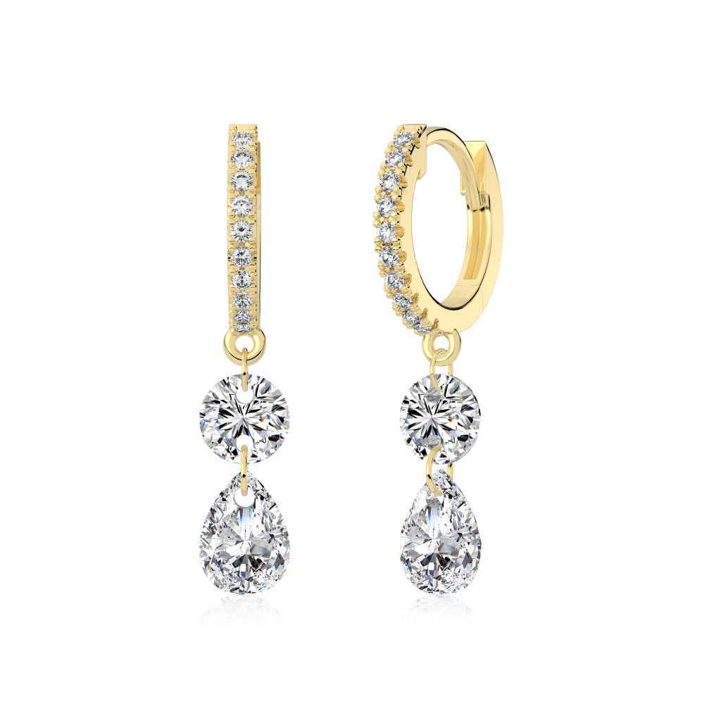 “Lustre Drop” 925 Sterling Silver Pavé Hoop Drop Earrings