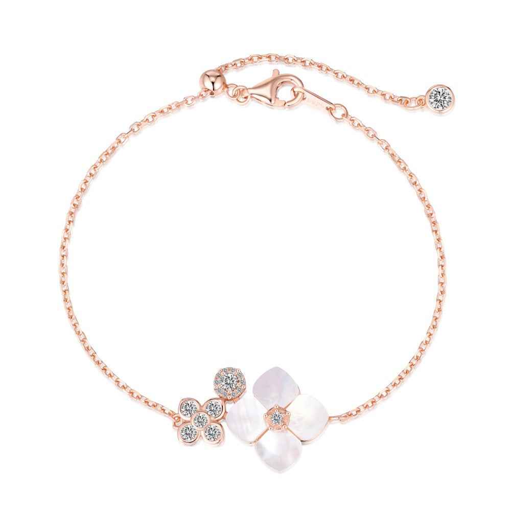 “Fleur Rosée” S925 Sterling Silver Mother-of-Pearl Flower Bracelet