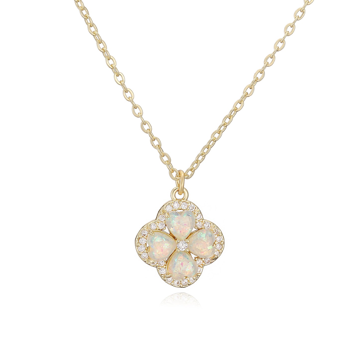 “Clover Bloom” Gold-Tone Brass Colorful Zircon Clover Jewelry Set