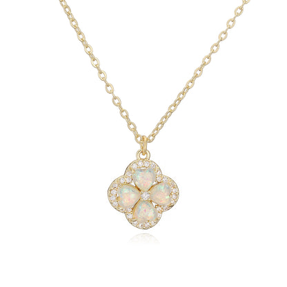 “Clover Bloom” Gold-Tone Brass Colorful Zircon Clover Jewelry Set