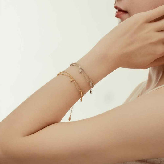“Starlit Dance” 925 Sterling Silver Double-Layer Star Charm Bracelet