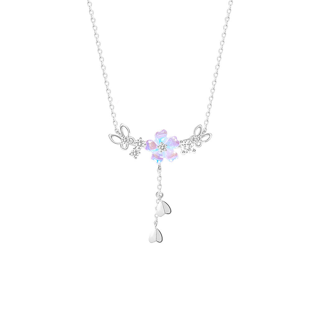 “Sakura Flutter” S925 Sterling Silver Cherry Blossom Tassel Jewelry Set