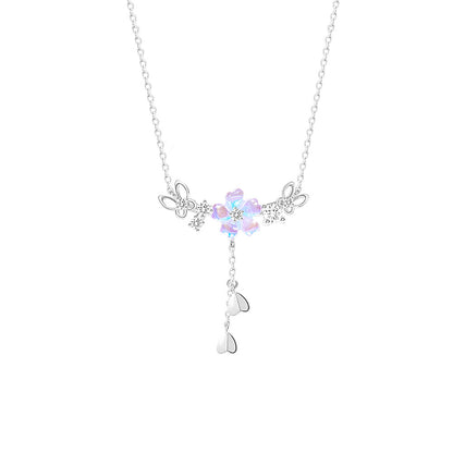 “Sakura Flutter” S925 Sterling Silver Cherry Blossom Tassel Jewelry Set