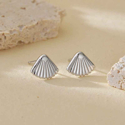 “Seaside Shell” S925 Sterling Silver Fan-Shaped Stud Earrings
