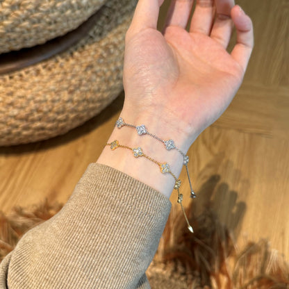“Lumi Clover” 925 Sterling Silver Five-Bloom Clover Bracelet
