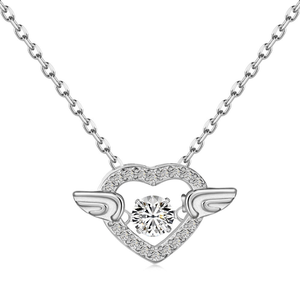 "Fluttering Heart" 925 Sterling Silver Winged Dancing-Heart Necklace