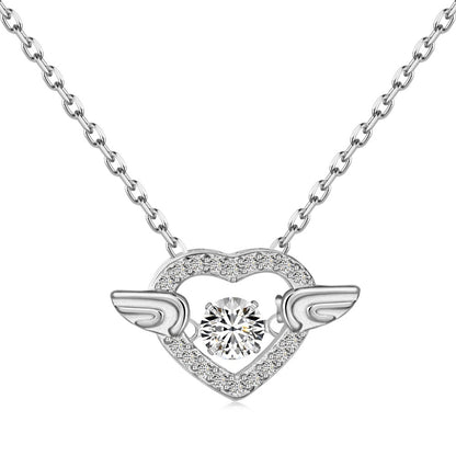 "Fluttering Heart" 925 Sterling Silver Winged Dancing-Heart Necklace
