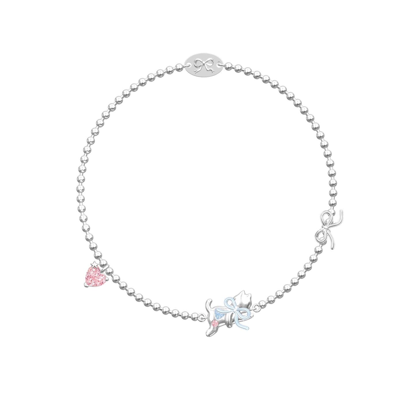 “Dreamcatcher Kitty” 925 Sterling Silver Pink Heart Bow Cat Jewelry Set