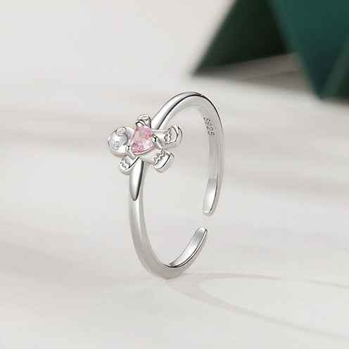 "Gingerbread Sweetheart" 925 Sterling Silver Adjustable Pink-Heart Ring
