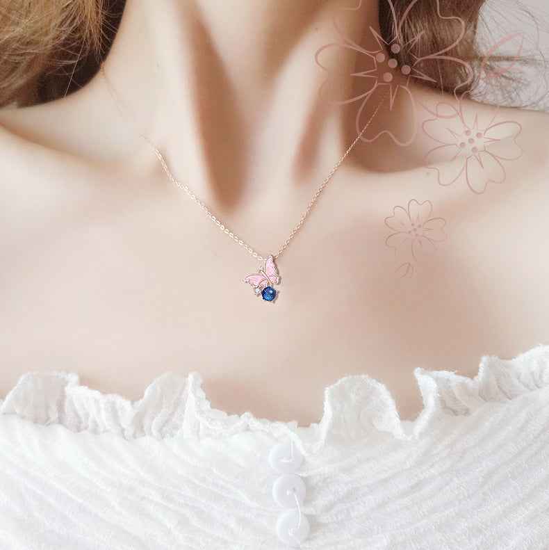 “Butterfly Dream” 925 Sterling Silver Glass Bead Butterfly Necklace