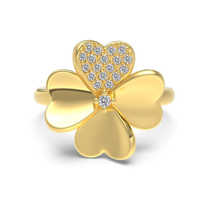 “Lucky Heart Clover” S925 Sterling Silver Heart Clover Jewelry Set (Necklace & Ring)