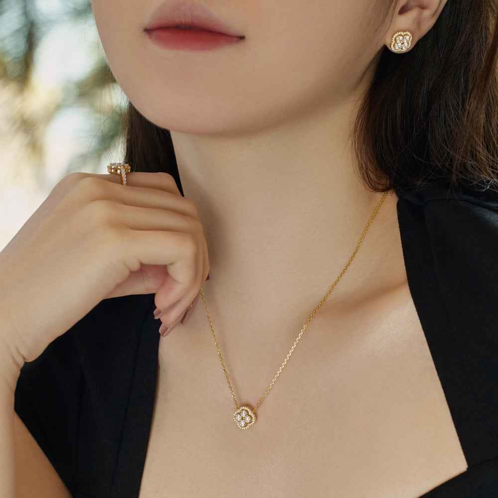 “Everluck Petal” 925 Sterling Silver Four-Petal Zircon Jewelry Set