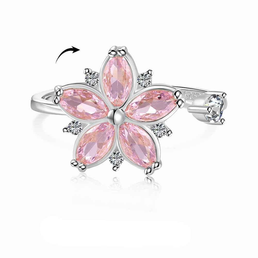 “Blooming Spin” 925 Sterling Silver Rotating Pink Blossom Ring