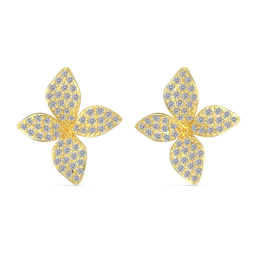 “Aurelia Bloom” S925 Sterling Silver Pavé Flower Jewelry Set