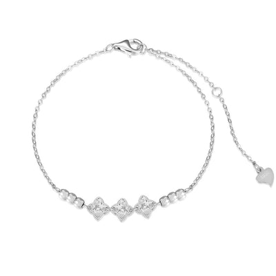 “Lucky Trefoil” 925 Sterling Silver Four-Leaf Clover Beaded Bracelet
