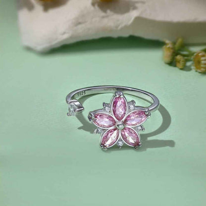 “Blooming Spin” 925 Sterling Silver Rotating Pink Blossom Ring