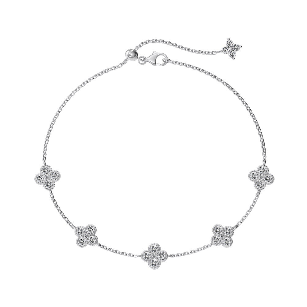 “Lumi Clover” 925 Sterling Silver Five-Bloom Clover Bracelet