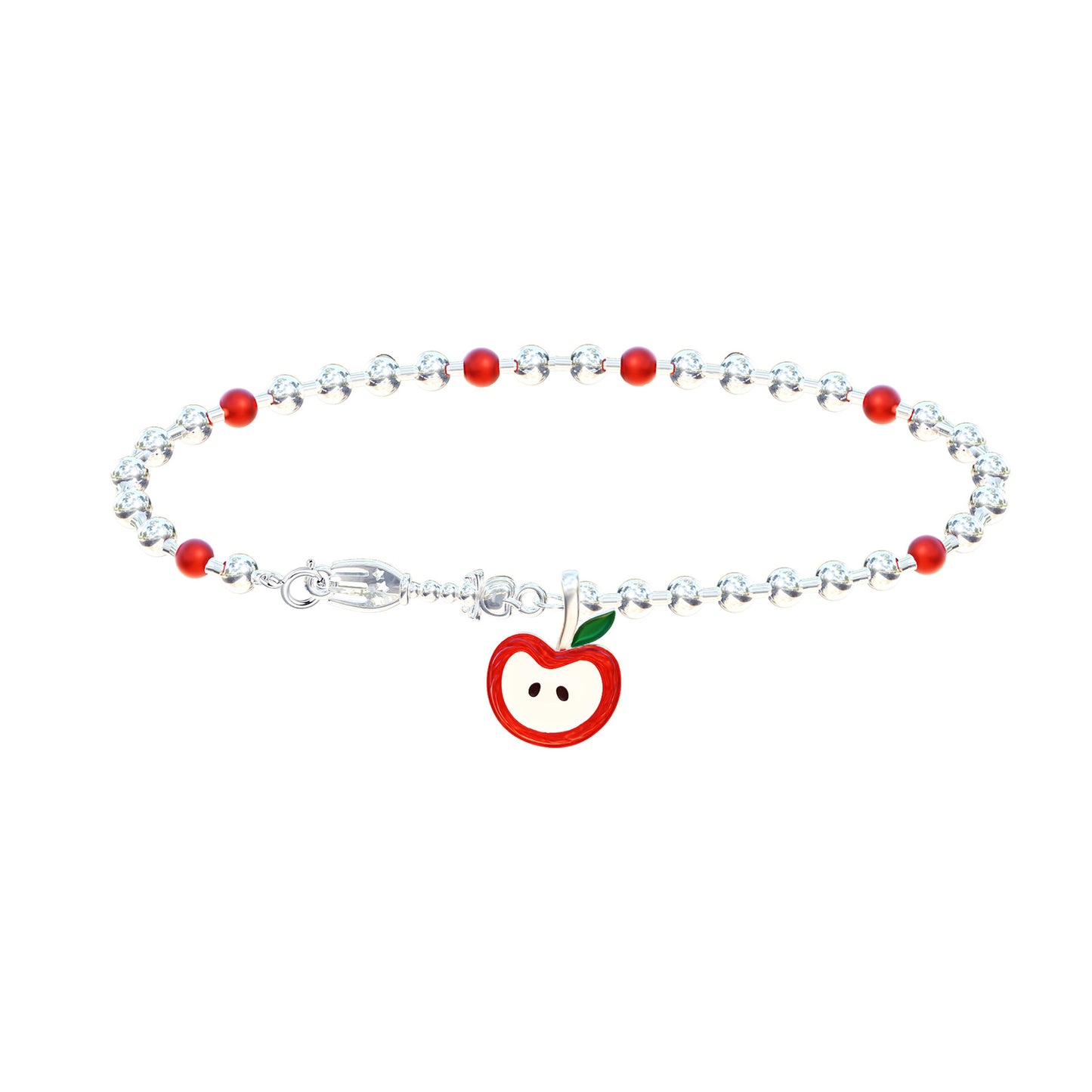 “Crimson Orchard” S925 Sterling Silver Red Apple Charm Necklace