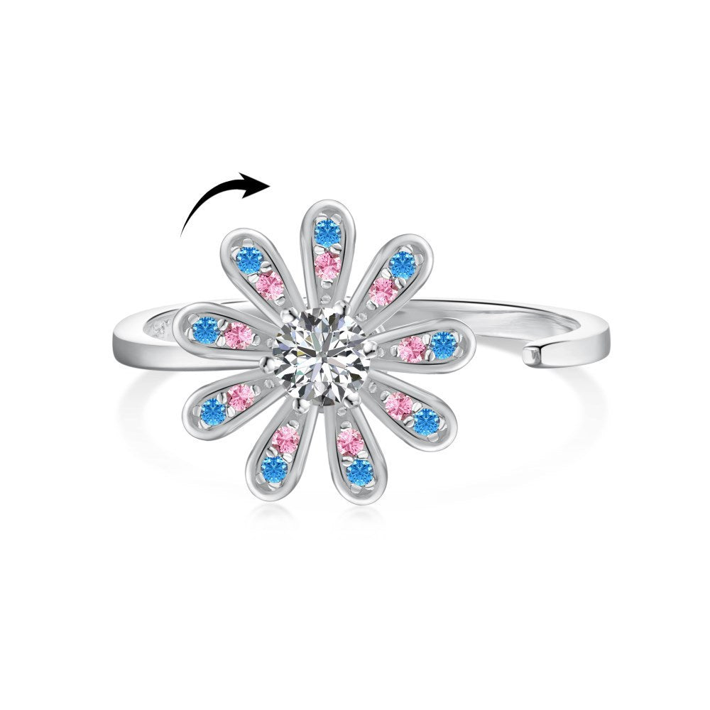 “Petal Spin” 925 Sterling Silver Rotating Flower Stress-Relief Ring
