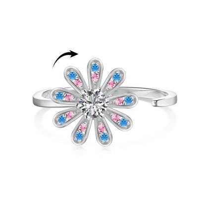 “Petal Spin” 925 Sterling Silver Rotating Flower Stress-Relief Ring