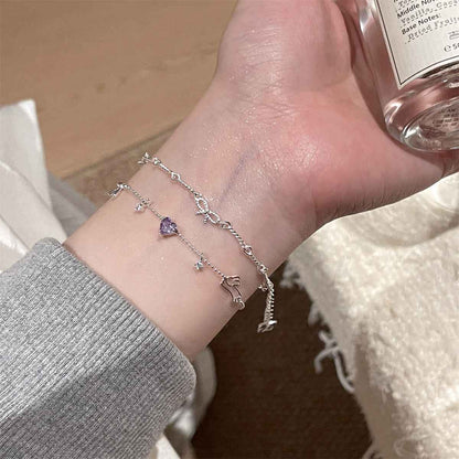 “Bunny Charm Heart” 925 Sterling Silver Sweet Lavender Zircon Bracelet