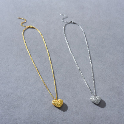 “Textured Heart” 18K Real Gold Plated Brass Pendant Necklace