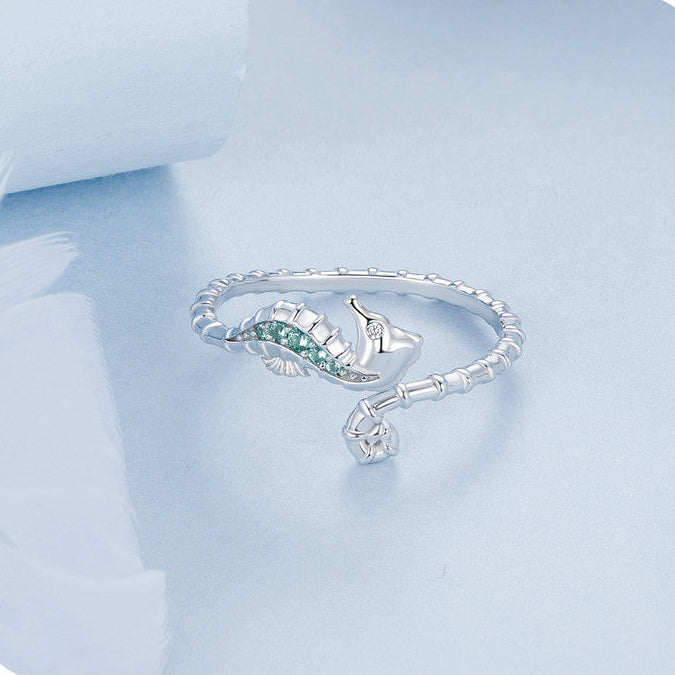 “Seabreeze Seahorse” S925 Sterling Silver Open Ring