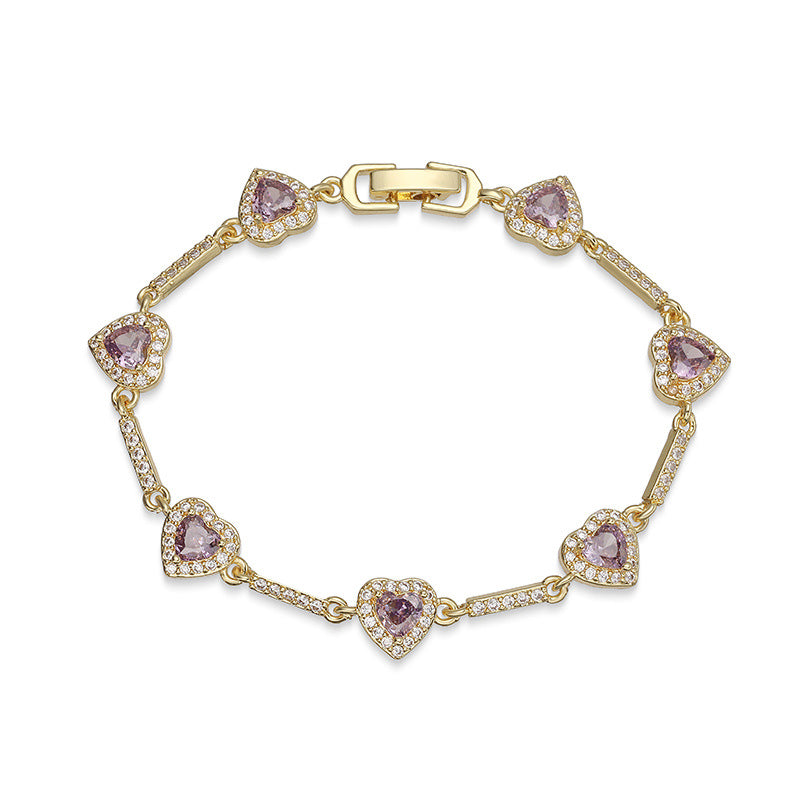 “Heartline” Gold-Tone Brass Colorful Zircon Heart Jewelry Set
