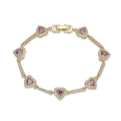 “Heartline” Gold-Tone Brass Colorful Zircon Heart Jewelry Set