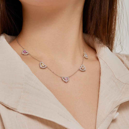 “Heart Symphony” 925 Sterling Silver Multicolor Heart Necklace