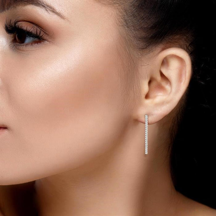 “Linear Radiance” 925 Sterling Silver Diamond Bar Drop Earrings