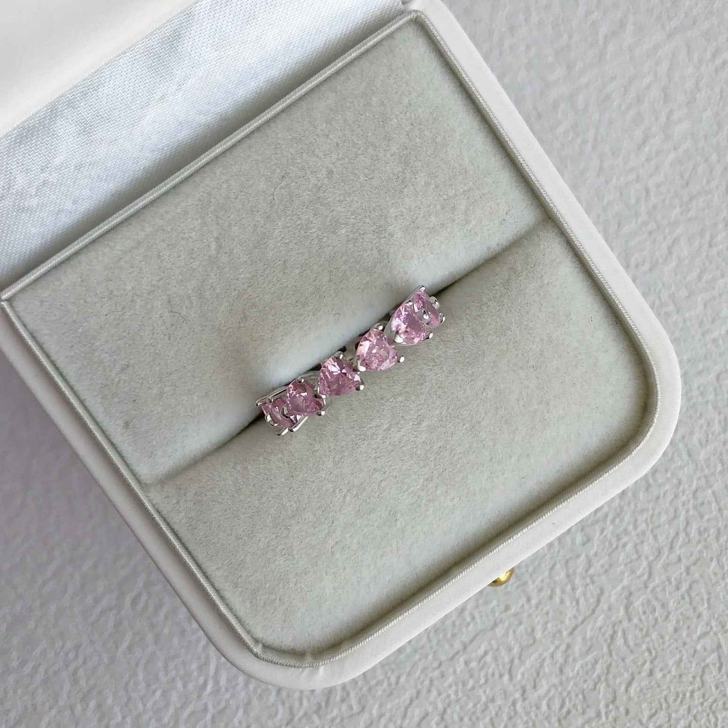 “Sweetheart Eternity” 925 Sterling Silver Pink Heart Eternity Ring