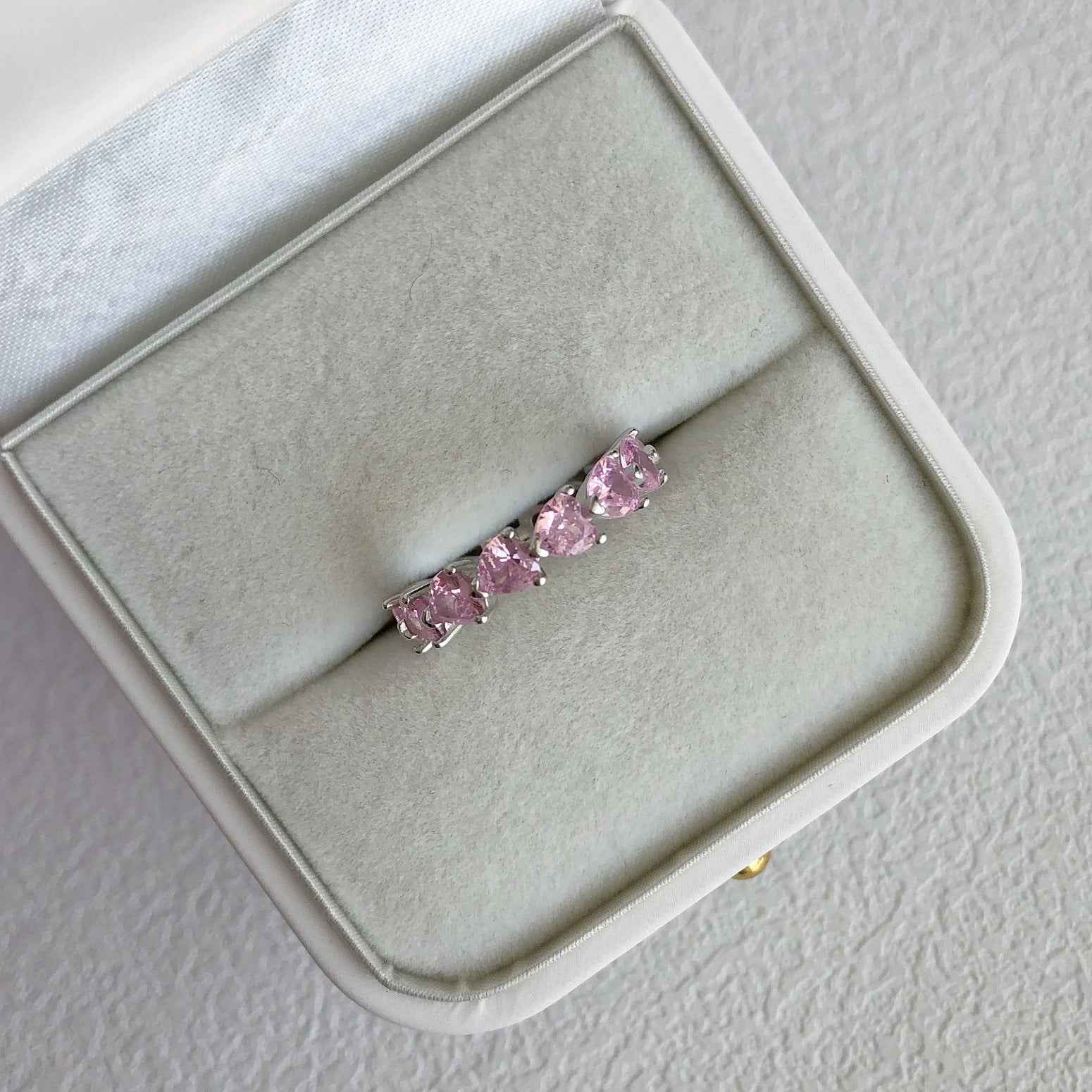 “Sweetheart Eternity” 925 Sterling Silver Pink Heart Eternity Ring