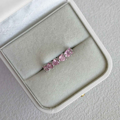 “Sweetheart Eternity” 925 Sterling Silver Pink Heart Eternity Ring