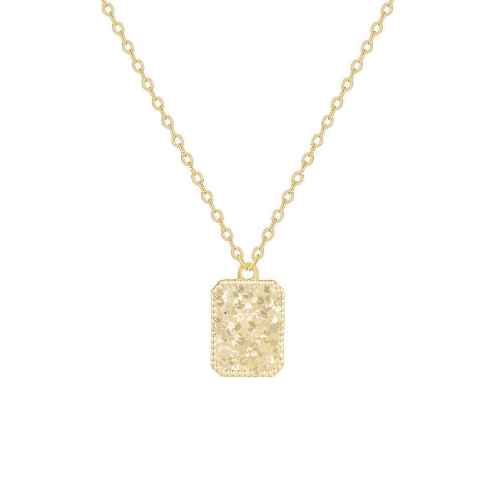 “Gleam Square” 925 Sterling Silver Textured Rectangle Pendant Necklace