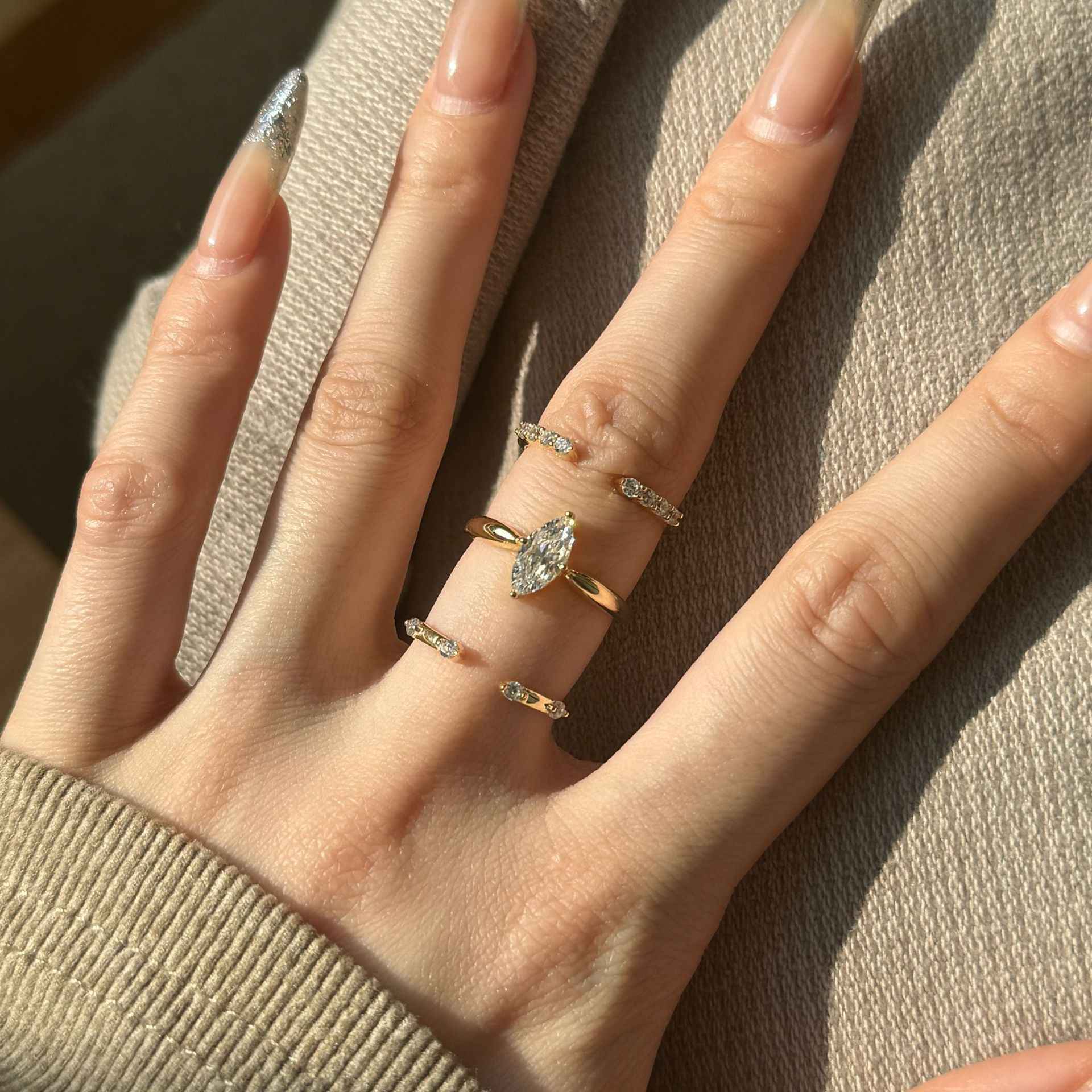 "Marquise Glow" 925 Sterling Silver Stacking Rings