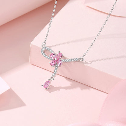“Pink Petal Tassel” S925 Sterling Silver Floral Pendant Necklace