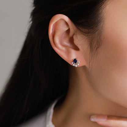 “Royal Solstice” 925 Sterling Silver Sapphire Halo Jewelry Set
