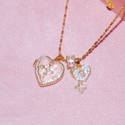 “Forever Key” 18K Gold Plated Brass Heart Photo Locket Necklace