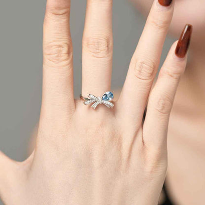 "Sweet Bowdrop" 925 Sterling Silver Teardrop Zircon Ring