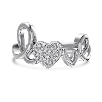 “Love Script” 925 Sterling Silver Pavé Heart Ring & Bracelet Set