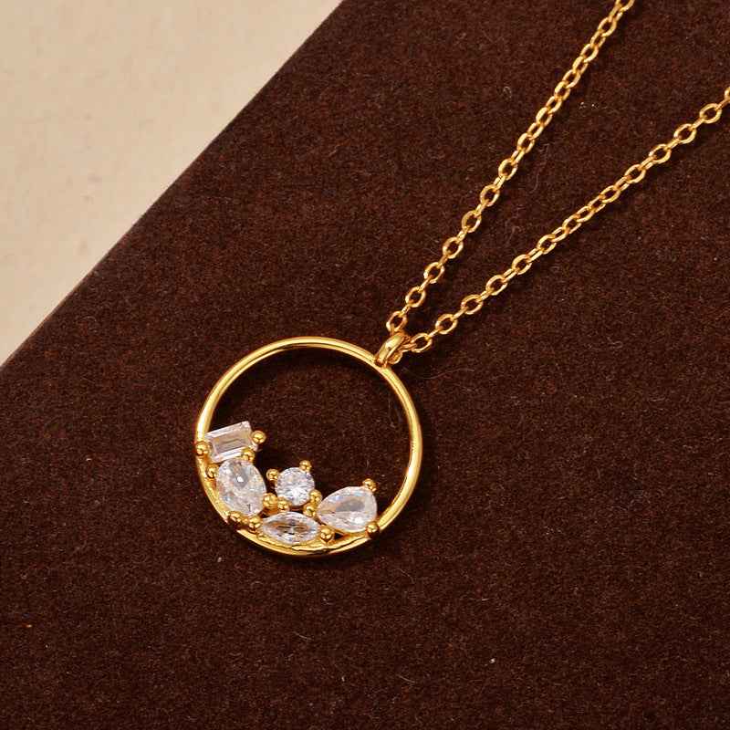 “Crystal Drift” S925 Sterling Silver Zircon Cluster Circle Necklace