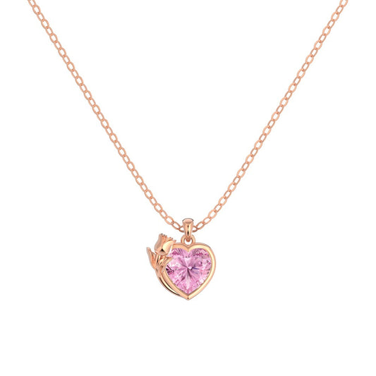 “Blush Rose Vow” 925 Sterling Silver 5A Cubic Zirconia Heart Necklace & Ring Set