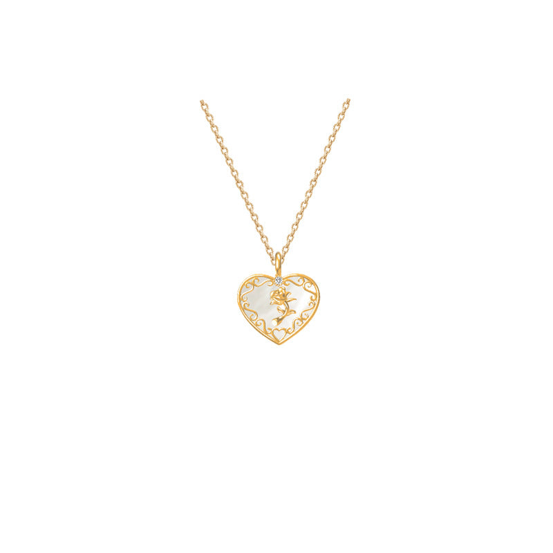 “Rose Reverie” S925 Sterling Silver Mother-of-Pearl Rose Pearl Jewelry Set (Necklace & Bracelet)