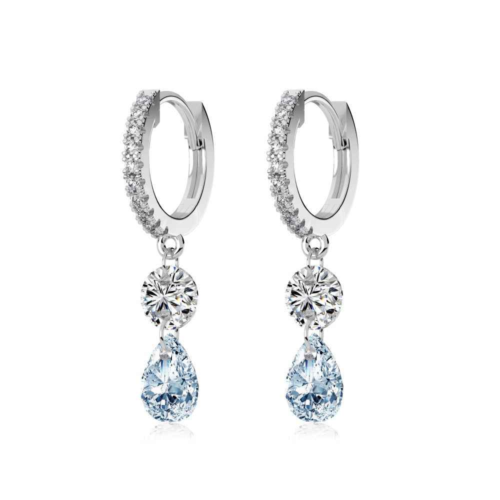 “Lustre Drop” 925 Sterling Silver Pavé Hoop Drop Earrings