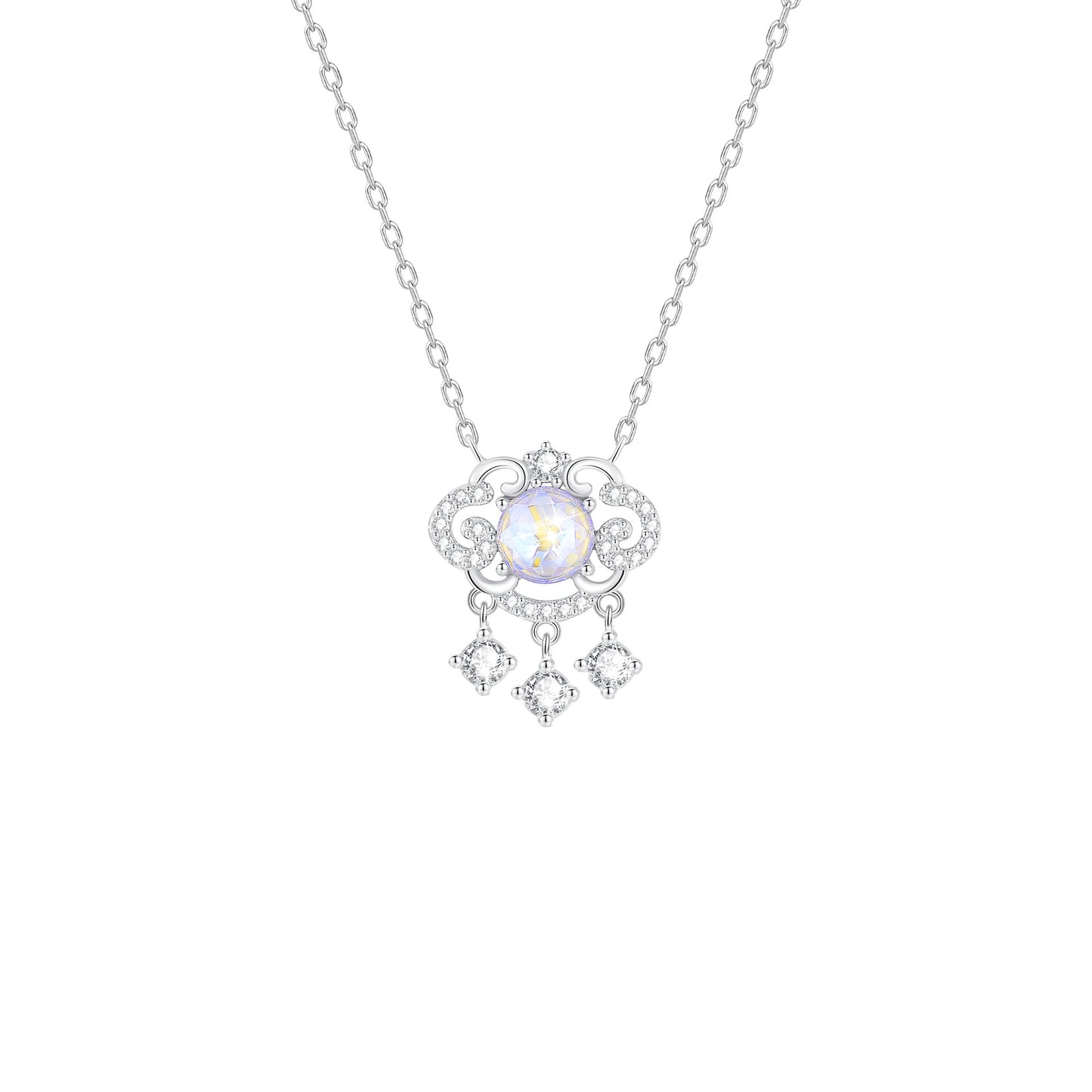 “Aurora Bless” 925 Sterling Silver Opalescent Crystal Lock Necklace
