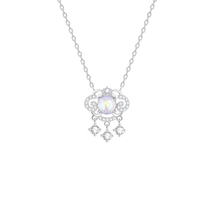 “Aurora Bless” 925 Sterling Silver Opalescent Crystal Lock Necklace