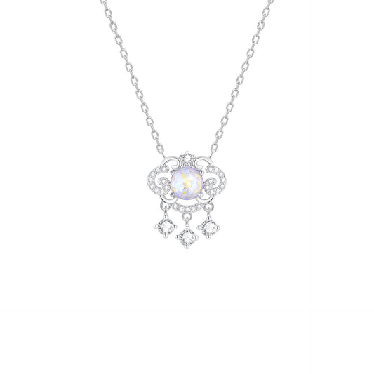 “Aurora Bless” 925 Sterling Silver Opalescent Crystal Lock Necklace