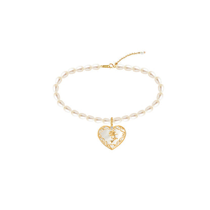 “Rose Reverie” S925 Sterling Silver Mother-of-Pearl Rose Pearl Jewelry Set (Necklace & Bracelet)