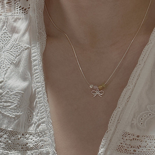 "Colorful Bow" 925 Sterling Silver Necklace